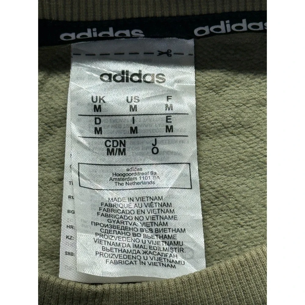 Adidas Sweatshirt Mens Medium Olive Green Fleece Lined 3 Stripes Logo Ribbed
